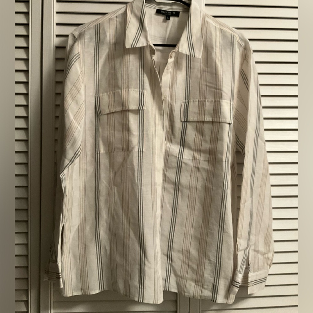Stripe Layfayette 148 Linen Blouse - L